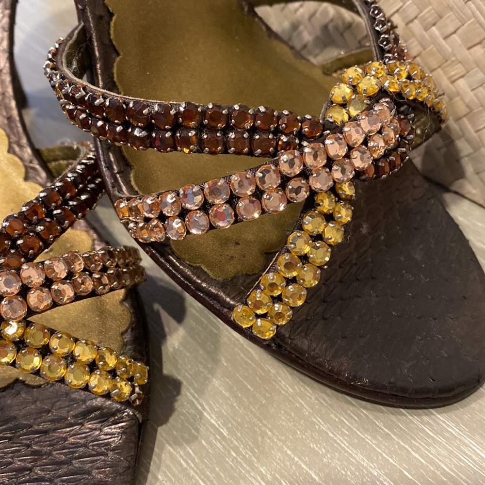 Beverly Feldman beaded kitten heel sandals